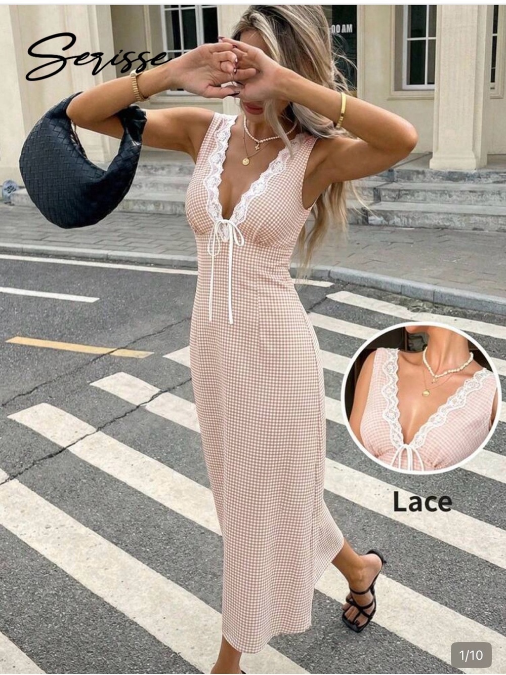 Lace-Trim Sleeveless Midi Dress in Blush